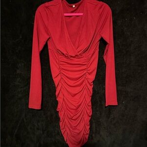 SHEIN Red Ruched Mini Dress